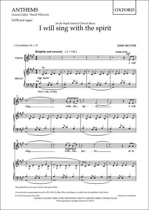 I Will Sing With The Spirit (SATB und Klavier)
